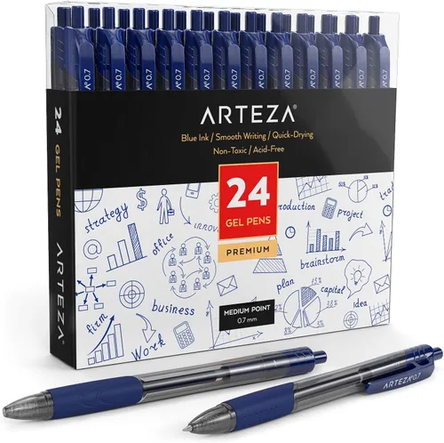Vista 7 de ARTEZA Juego de 30 bolígrafos de gel, 15 bolígrafos retráctiles negros y 15 azules, punta media de 0.028 in para oficina, escuela y tareas diarias