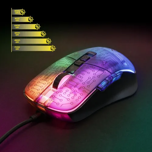 Vista 2 de ENHANCE Voltaic 2 Mouse para juegos, unisex, con cable, 7 botones programables, 7000 DPI, 13 modos de color, diseño ergonómico, USB Plug & Play
