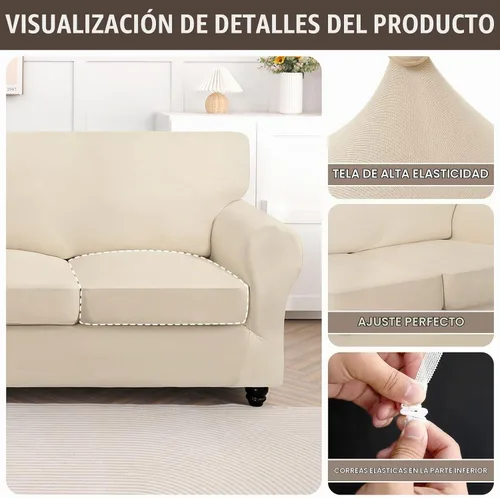 Vista 2 de SearchI Funda elástica para sofá, funda para sillón de 2 piezas con funda de cojín separada para silla, protector de muebles lavable para sala