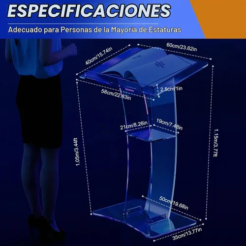 Vista 3 de Atril inclinado para conferencias, púlpito acrílico, atril transparente para iglesia, púlpito, oficina, de pie, podio de pie (tipo 3)