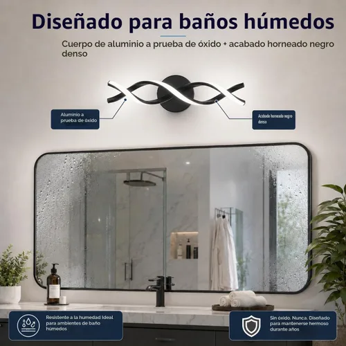 Vista 4 de Moderna iluminación LED negra para tocador, lámpara de baño sobre espejo, 18 pulgadas, 6000 K blanco frío Negro-18