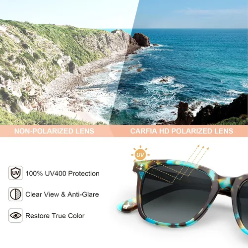 Vista 86 de Carfia Chic - Lentes de sol polarizados para mujer, protección UV400, marco de acetato pulido a mano