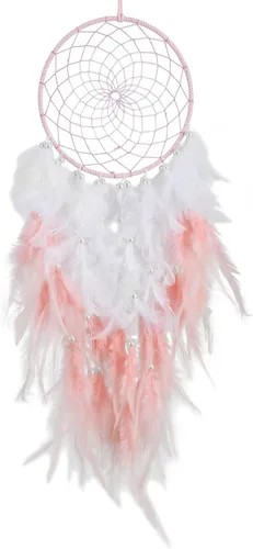 Vista 10 de Atrapasueños marrones, plumas de pollo con perla de cristal, atrapasueños hecho a mano para dormitorio, atrapasueños para niñas, atrapasueños