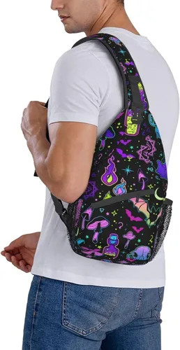 Vista 9 de KMIVQGE Mochila cruzada con diseño de calavera de azúcar para viajes, senderismo, pecho, bolsa de hombro para hombres y mujeres, ciclismo, caminar