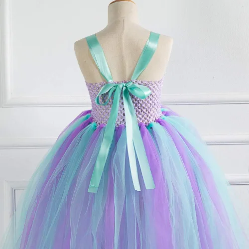 Vista 2 de Unicorniosirena tutú vestido para niñas Unicorniosirena con diadema cintura alta vestido de tul para fiesta 4T 6T 8T 10T