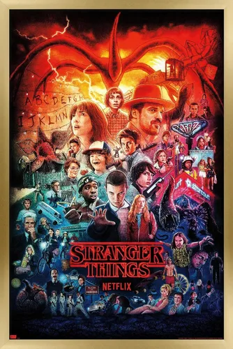 Vista 12 de Netflix Stranger Things - Póster de pared de tres temporadas formato one sheet, 22.4" x 14.7", versión con marco de madera de granero Versión