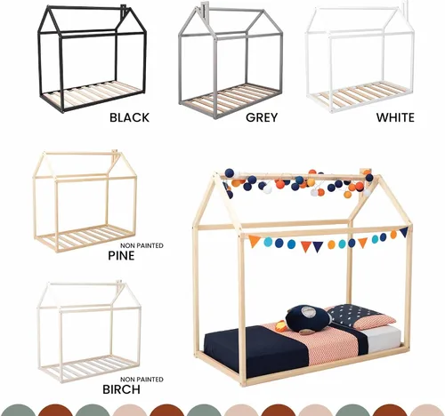 Vista 8 de Cama Montessori tamaño Queen, marco de cama Montessori con forma de casa para niños pequeños con listones debajo del colchón, marco de cama