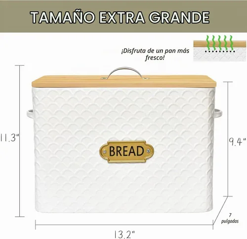 Vista 5 de EMAX HOME Caja de pan extra grande con ahorro de espacio estilo granja con tapa de madera - Capacidad para 2 panes - Porta pan vertical