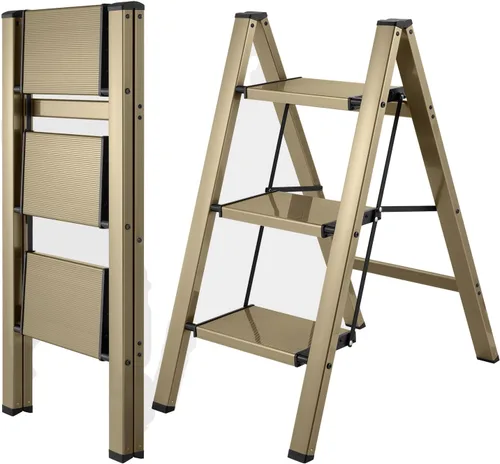 Vista 12 de Escalera plegable pequeña cocina taburete armario aluminio Mini portátil de metal ancho dos pasos interior y exterior lindo corto