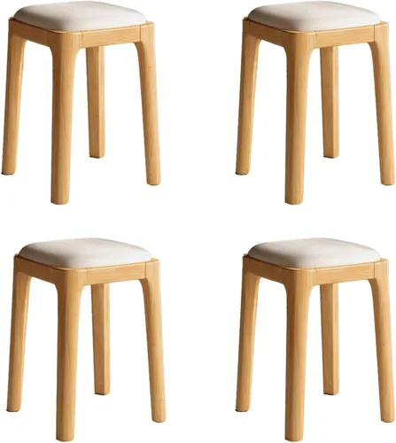 Vista 20 de Sillas de comedor de madera sin respaldo, sillas de cocina apilables, silla de comedor con cojín de piel sintética, silla cuadrada para sala