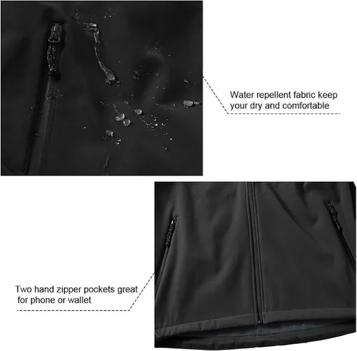 Vista 4 de Gopune Chaqueta de senderismo Softshell para hombre, con forro polar, impermeable, ligera, con capucha