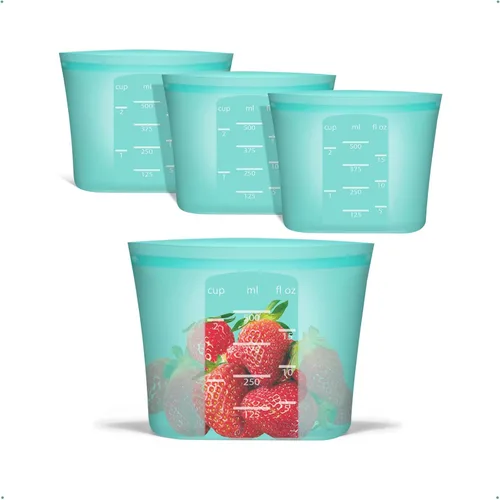 Vista 16 de Bolsas de Alimentos Reutilizables, Paquete de 12 Bolsas de Almacenamiento de Alimentos 100% Silicona que se Mantienen de Pie con Cierre Hermético