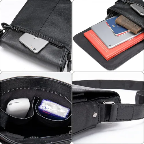 Vista 3 de Cuero auténtico mensajero Bolsas hombro hombro Crossbody bolso trabajo negocio vintage capacidad