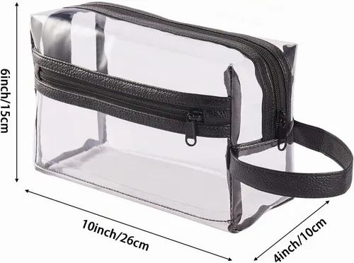 Vista 2 de Neceser de aseo transparente, para maquillaje, productos de afeitar, cosméticos, resistente, impermeable, con cierre y asa para viajes, Negro)