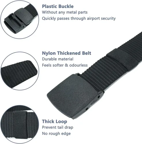Vista 3 de 3 cinturones tácticos para hombre, cinturón de nailon para hombre, cinturón de golf ajustable con hebilla de plástico, paso rápido a través