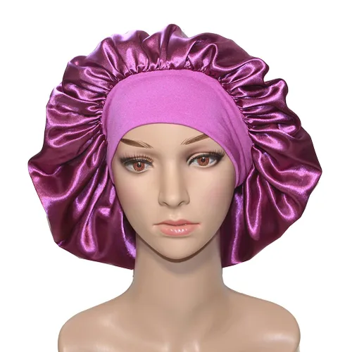 Vista 10 de VEYRNEIC Gorro de satén para el cabello para dormir, gorras de seda para quimioterapia con banda elástica ancha, gorro de dormir para mujeres