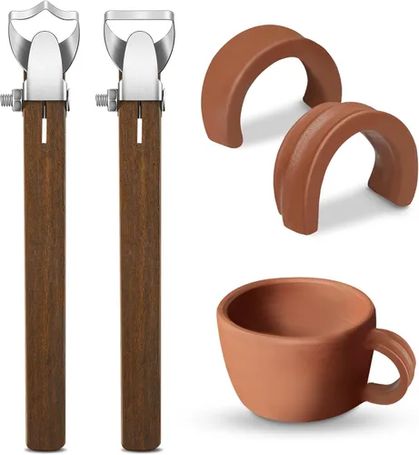 Vista 8 de Therwen 2 herramientas de tallado con mango de taza, herramienta de fabricación de mango de cerámica, extrusora de arcilla para taza de té