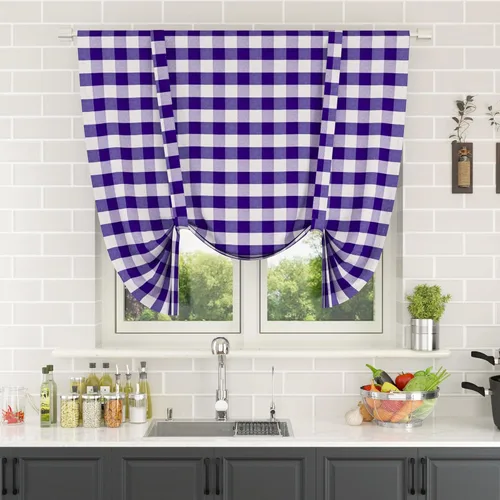 Vista 184 de Cenefas de cortina para ventana de 16 pulgadas de largo, 2 paneles de cuadros búfalo, cortinas pequeñas con bolsillo para barra, estilo clásico