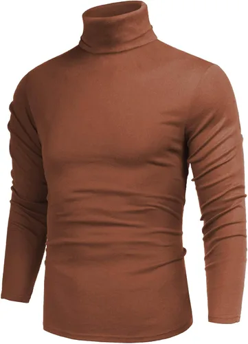 Vista 7 de Poriff - Suéter de cuello de tortuga térmico, de punto, liviano, casual, con corte entallado, para hombre Albaricoque