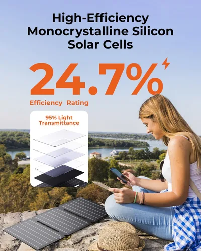 Vista 5 de Cargador de panel solar BigBlue de 30 W [Actualizado] con carga rápida USB-A y USB-C, puertos DC, SolarPowa 30 panel solar portátil, resistente al