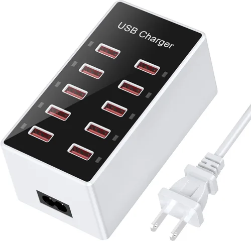 Vista 12 de Estación de carga USB C, cargador de pared para teléfono celular, 10 puertos USBC de carga rápida, cubo de alimentación 4 USB C 6 USB A, bloque