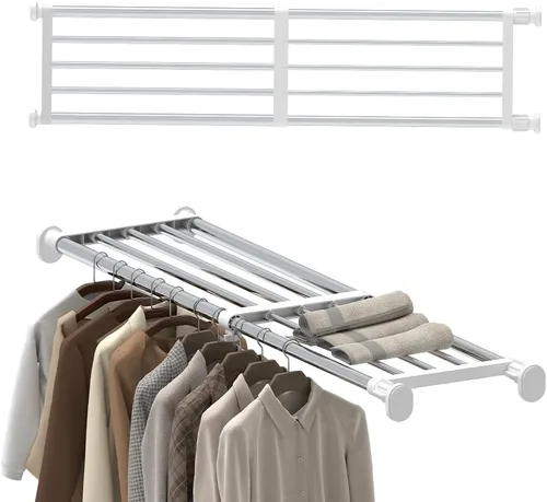 Vista 8 de Hershii - Estantería y barra extensible para armarios, estante de almacenamiento de metal expansible,organizador ajustable, separador para armarios