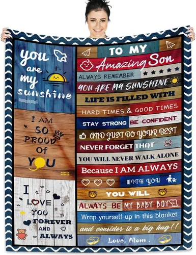 Vista 8 de Yutrrpe Manta personalizada con texto en inglés «To My Son from Mom», regalos para hijo de mamá, mantas personalizadas para el mejor hijo del mundo