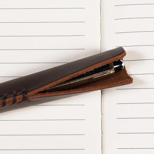 Vista 5 de Funda de piel auténtica hecha a mano para bolígrafo individual (café)