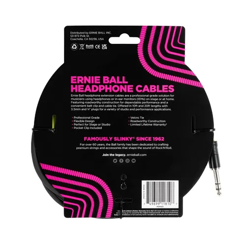 Vista 2 de Ernie Ball Cable de extensión de auriculares 1/4 a 0.138 in 10ft - Negro