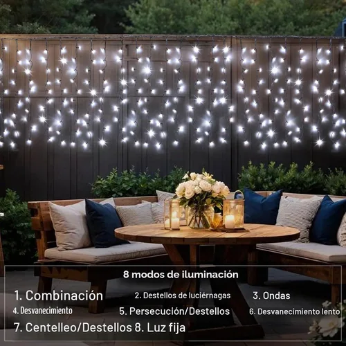 Vista 3 de DBFAIRY Cortina de luces solares, 13 x 3.3 pies, 200 luces LED solares para exteriores, impermeables, cable verde con 8 modos para decoración
