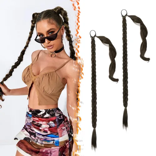 Vista 14 de Barsdar Extensión de 26 Pulgadas de Cola de Caballo Trenzada Larga con Banda Elástica - Extensiones de Cabello en Cola de Caballo Recta y Elegante