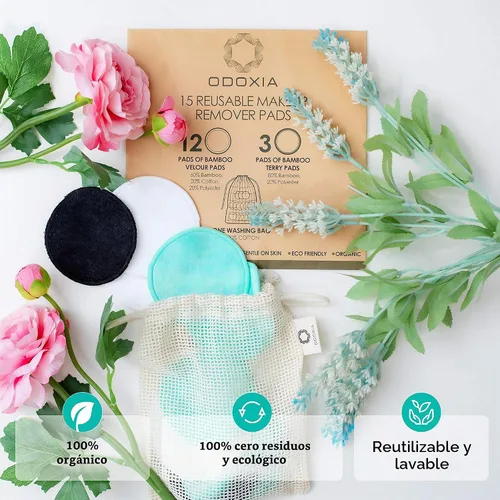 Vista 2 de Almohadillas reutilizables para remover maquillaje Discos de algodón ecológicos y sin desperdicio Productos de belleza 15 almohadillas