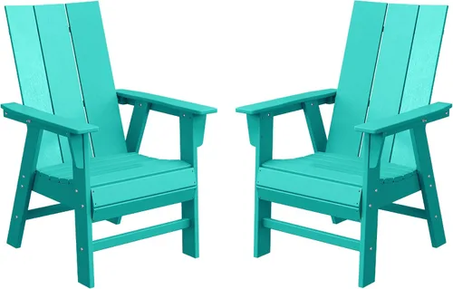 Vista 17 de WestinTrends Ashore - Juego de 2 sillas de comedor Adirondack de plástico HDPE para exteriores, color negro