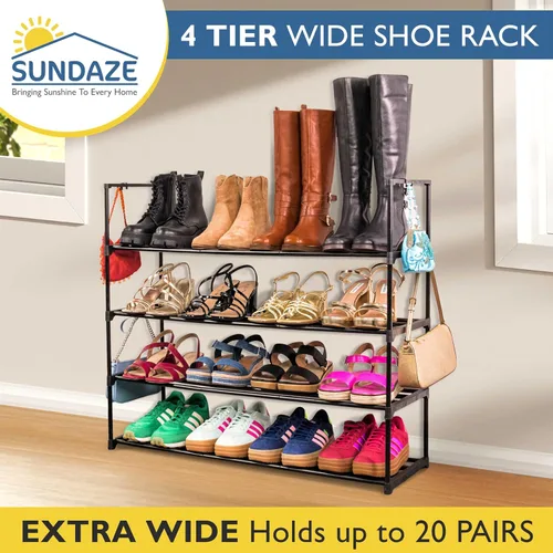 Vista 3 de Sundaze Zapatero de metal de 4 niveles para entrada de puerta delantera, organizador de zapatos largo resistente para armario, dormitorio, entrada