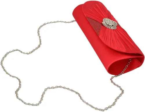 Vista 2 de Elegante Cruz plisada satén solapa cristal embrague bolso de noche - colores diff Avail