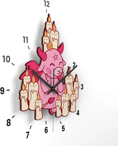 Vista 4 de Reloj de pared de madera para sala de estar, pegatinas de números de bricolaje, ecológico, cocina, pentáculo, café, corte láser, 666, lindo arte