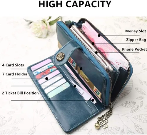 Vista 2 de Aismile Carteras con tarjetero RFID para mujer, 02 Cartera larga para teléfono naranja, Cartera Rfid