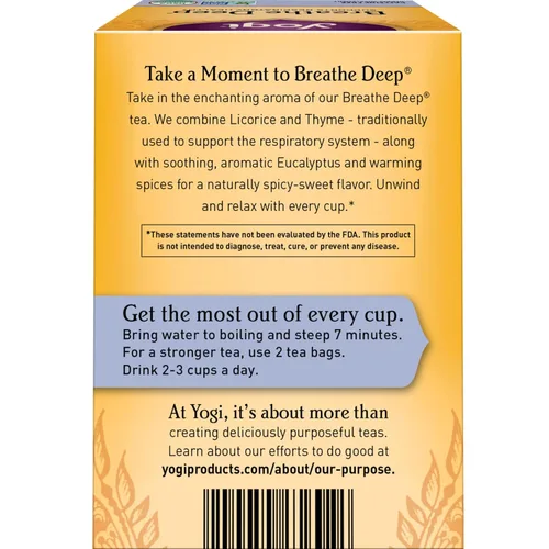 Vista 3 de Yogi Tea Breathe Deep Tea - 16 bolsas de té por paquete (4 paquetes) - Té respiratorio orgánico - Apoya la salud respiratoria - Incluye raíz
