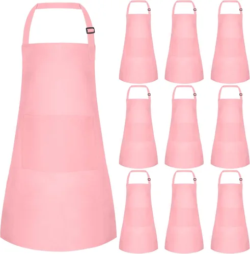 Vista 24 de Juego de 5 delantales para niños, delantal ajustable para niños con 2 bolsillos, delantal de chef para niños para pintar, cocinar, hornear, Negro