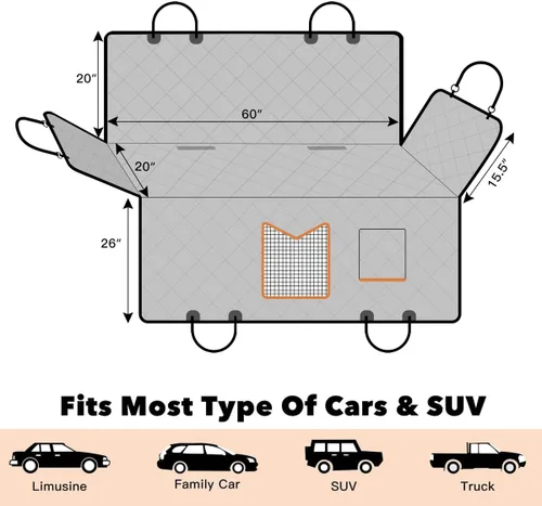 Vista 8 de Kytely Funda de asiento de coche para perro, tamaño XL, funda de asiento de perro resistente para asiento trasero, hamaca antideslizante 100%