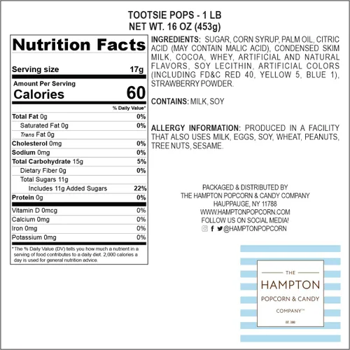 Vista 3 de Piruletas clásicas con centro de chocolate, bolsa a granel de 1 lb (aprox. 22 unidades), sabores de frutas surtidos originales, The Hampton Popcorn