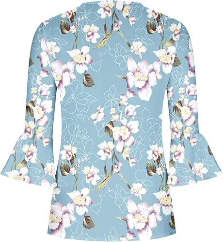 Vista 8 de Ceboyel Blusa tipo túnica con estampado floral para mujer, con botones, estilo Henley, con manga de codo, casual, trajes de moda para mujer