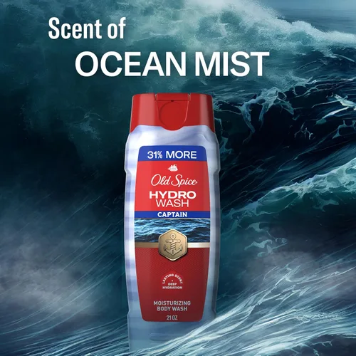 Vista 10 de Old Spice Gel de baño hidratante para hombres, Hydro Wash, aroma e hidratación profunda 2 en 1, ducha fresca 24/7, aroma capitán con niebla oceánica