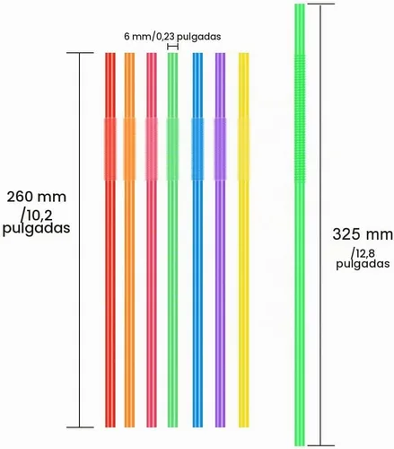 Vista 2 de 100 pajitas flexibles largas de plástico colorido