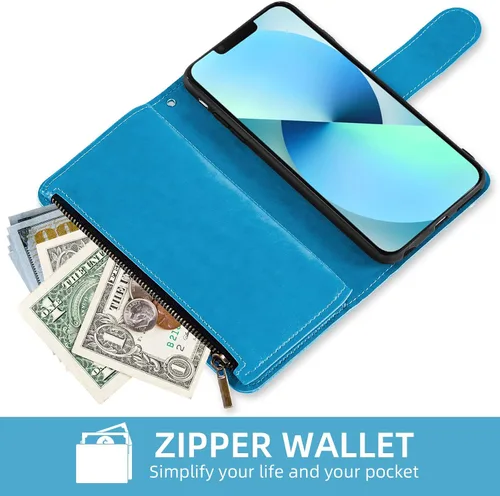Vista 5 de Asuwish Funda compatible con iPhone 13 de 6.1 pulgadas y protector de pantalla de vidrio templado, funda de cuero con diseño de flores para iPhone
