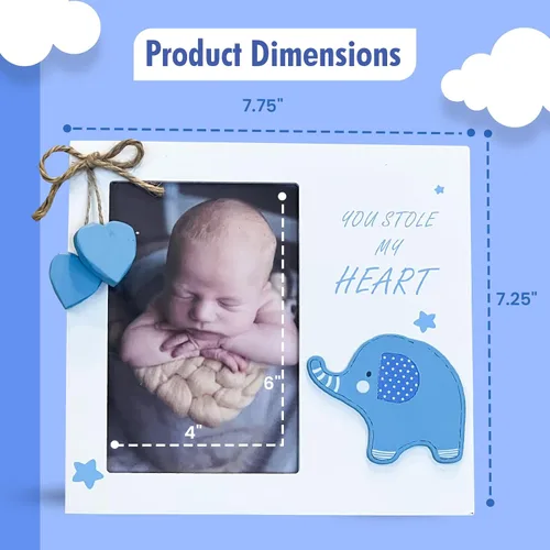 Vista 2 de Marco de fotos de madera para recién nacido con texto en inglés "You Stole My Heart", perfecto para baby shower, regalo de embarazo, regalos