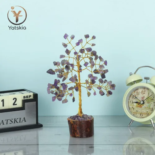 Vista 6 de YATSKIA Árbol de cristal de amatista - Decoración de piedras preciosas - Bonsái de dinero de Feng Shui - Amatista natural - Árbol de gemas de cristal