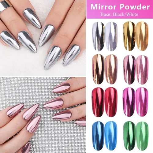 Vista 2 de Juego de polvos de uñas cromados de 16 colores, efecto espejo metálico holográfico Aurora Chameleon, pigmento con purpurina para esmalte de gel