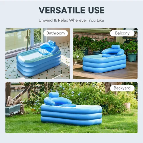 Vista 8 de Tina portátil CO-Z plegable e inflable, de PVC, con bomba de aire eléctrica Azul