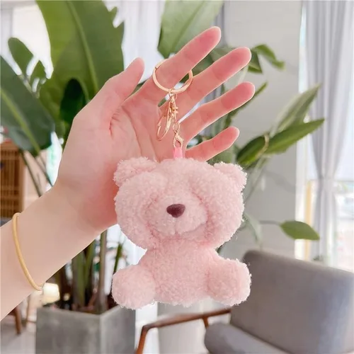 Vista 3 de 3 llaveros lindos de oso tímido de peluche esponjosos, mochila Kawaii con clips de peluche para bolso, accesorios colgantes peludos, Multi colorido